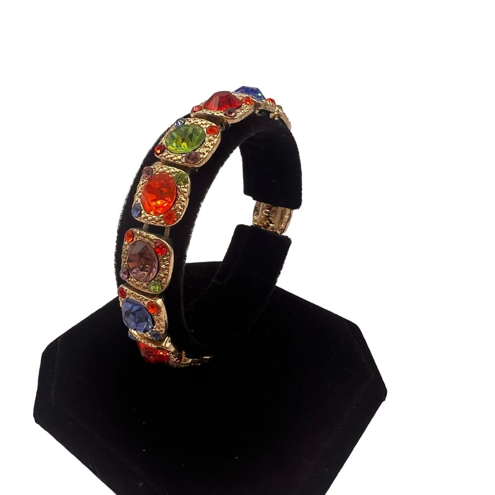 Vintage Jewel Tone Rhinestone Stretch Bracelet Gold Overlay Indie Sleaze